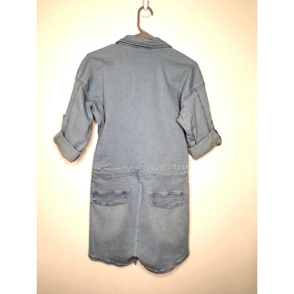 American Bazi Denim Romper Shortalls Sz S Lt Wash Festival Boho Country Cowgirl - Picture 2 of 8